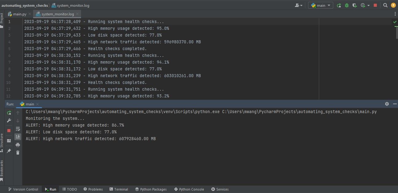 Вывод программы мониторинга системы в среде разработки