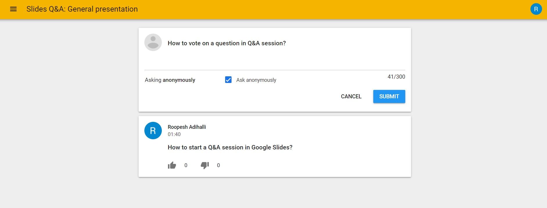 Google Slides Q&A Session Ask Question Link Window Anonymous Question
