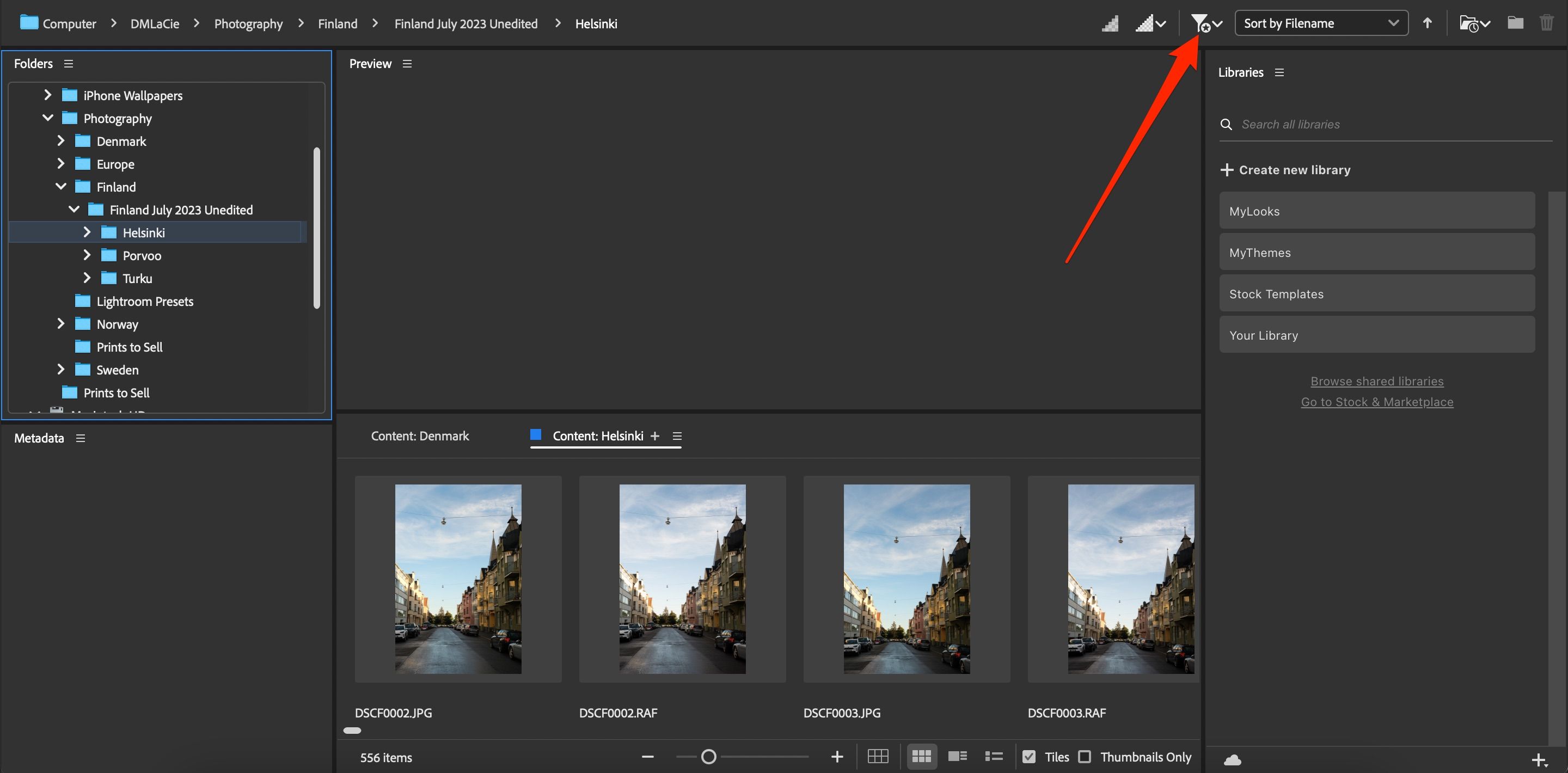 Иконка звёзд и фильтра в Adobe Bridge