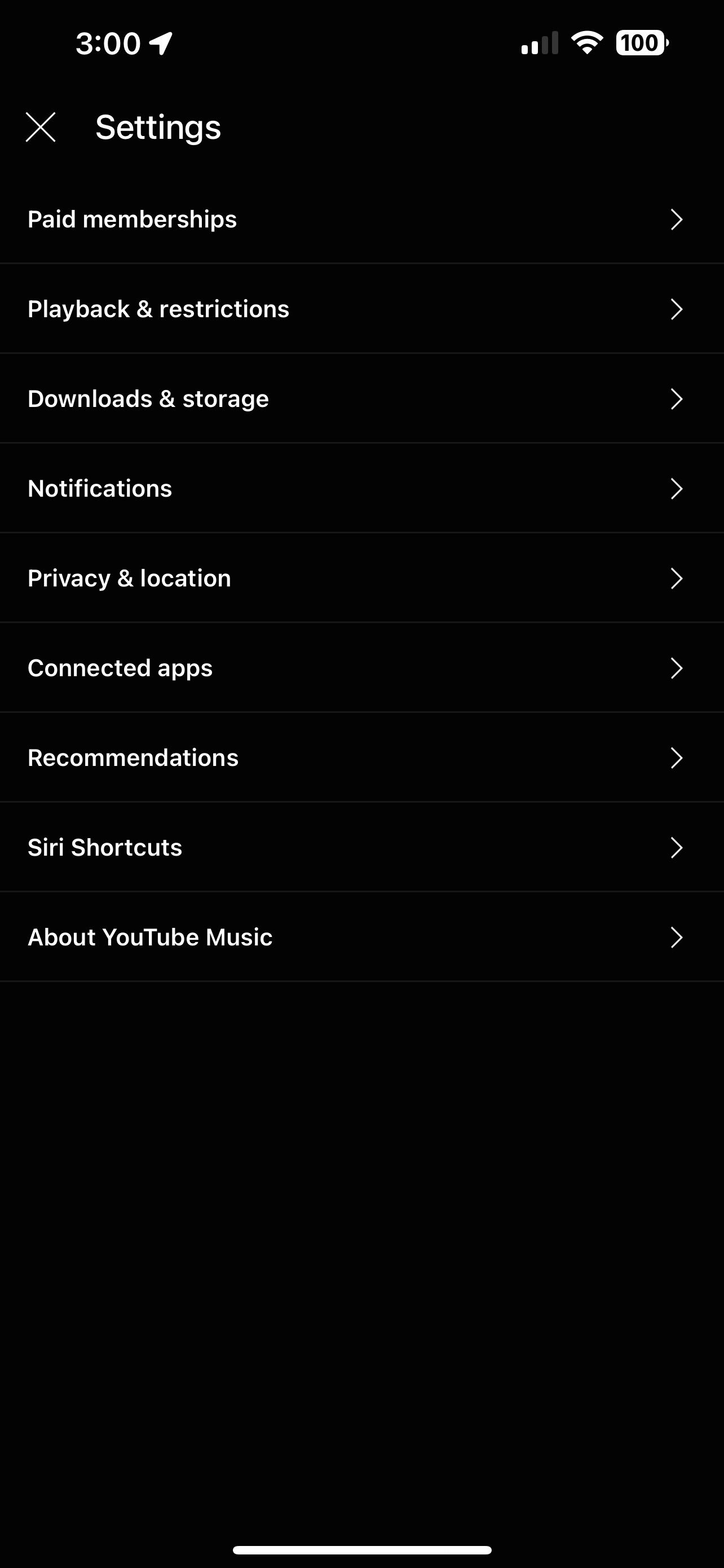 YouTube Music iOS app Settings Menu