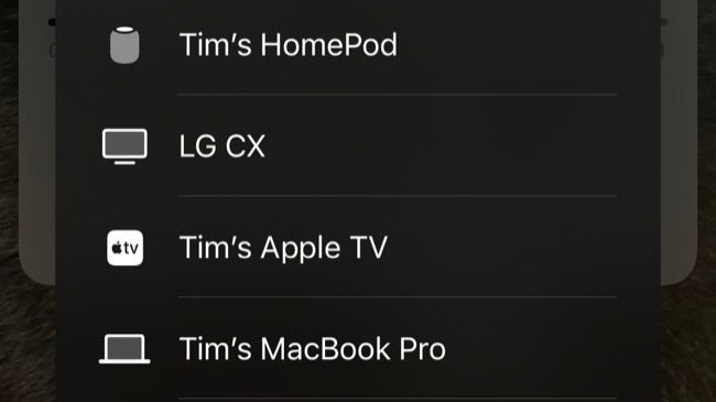 Выбор приёмника AirPlay на iOS