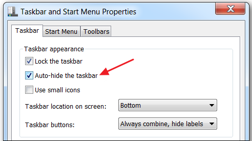 Свойства панели задач и меню Пуск