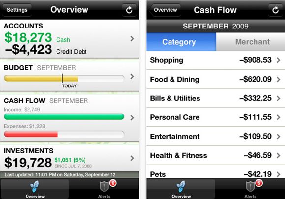 Скриншот мобильного приложения Mint с быстрыми оповещениями