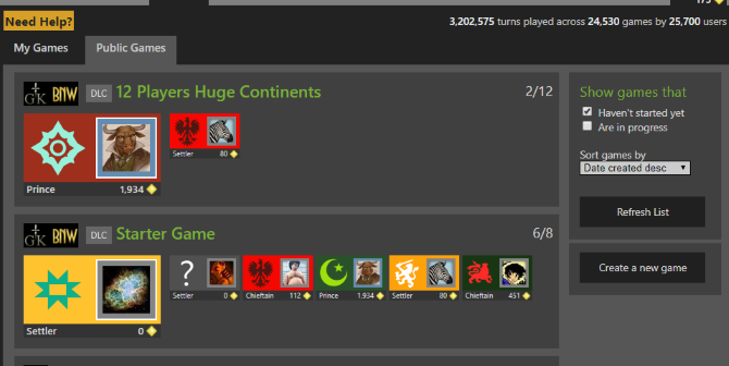 Интерфейс Giant Multiplayer Robot для управления партиями Civ 5