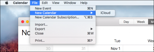 Создание нового календаря в macOS