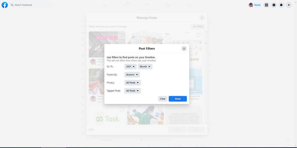 Скриншот раздела Управление публикациями на Facebook