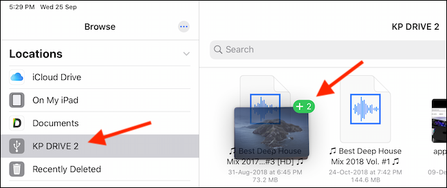 Drop files in external storage folder