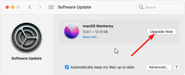 Кнопка «Обновить сейчас» в настройках macOS