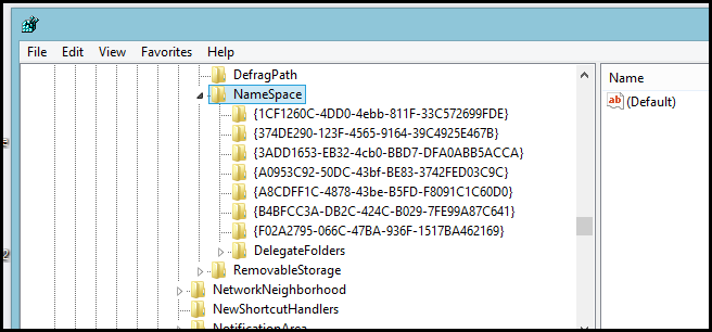 Структура раздела реестра NameSpace для 'This PC' в проводнике
