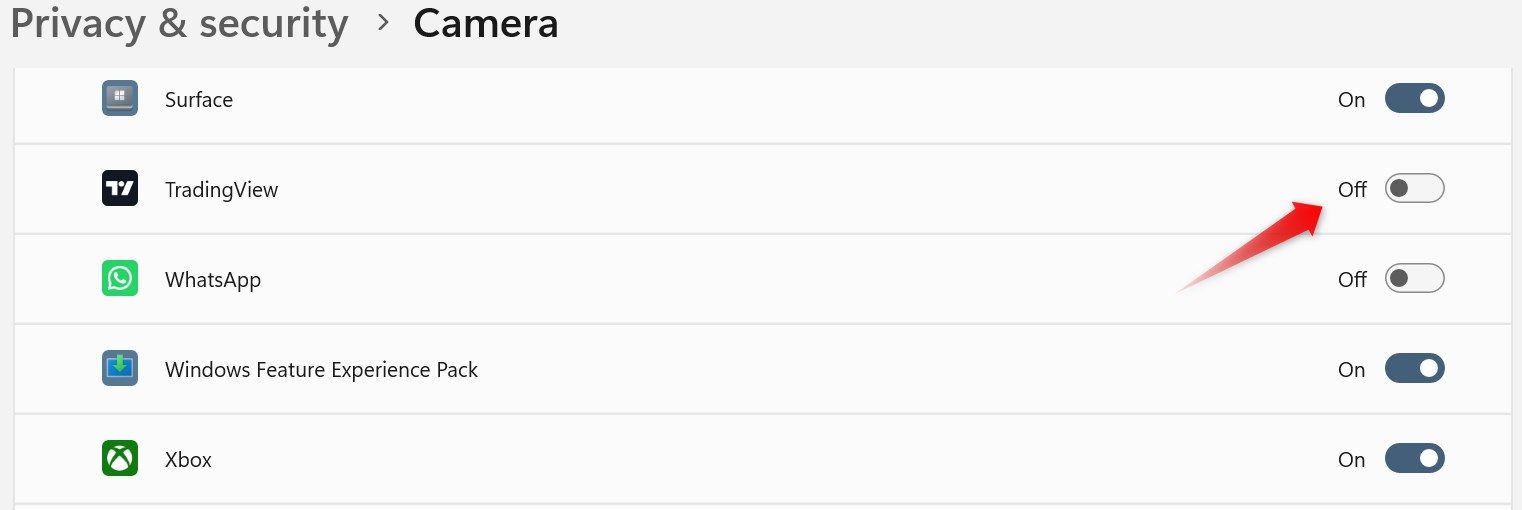 Отключение разрешения камеры для конкретного приложения