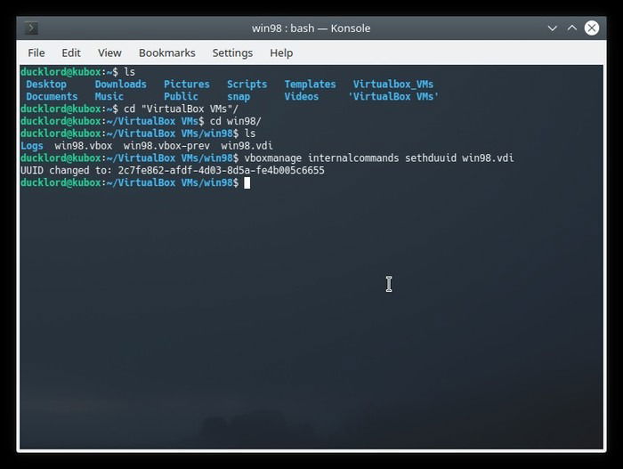 Операция sethduuid в терминале