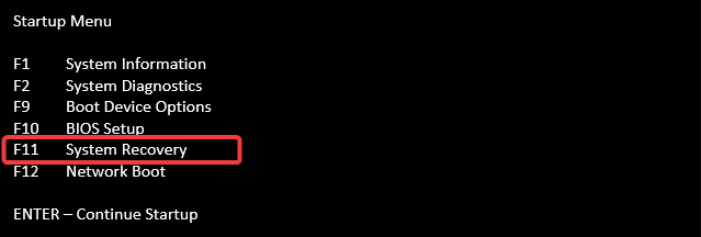 Вход в восстановление системы