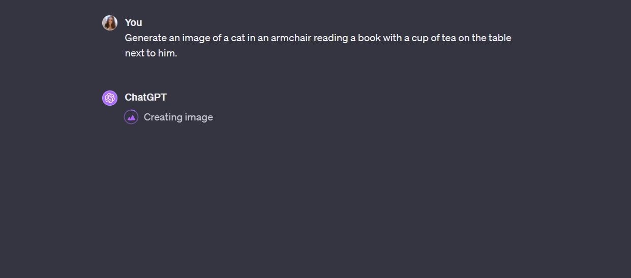 ChatGPT обрабатывает запрос на изображение DALL·E на десктопе.