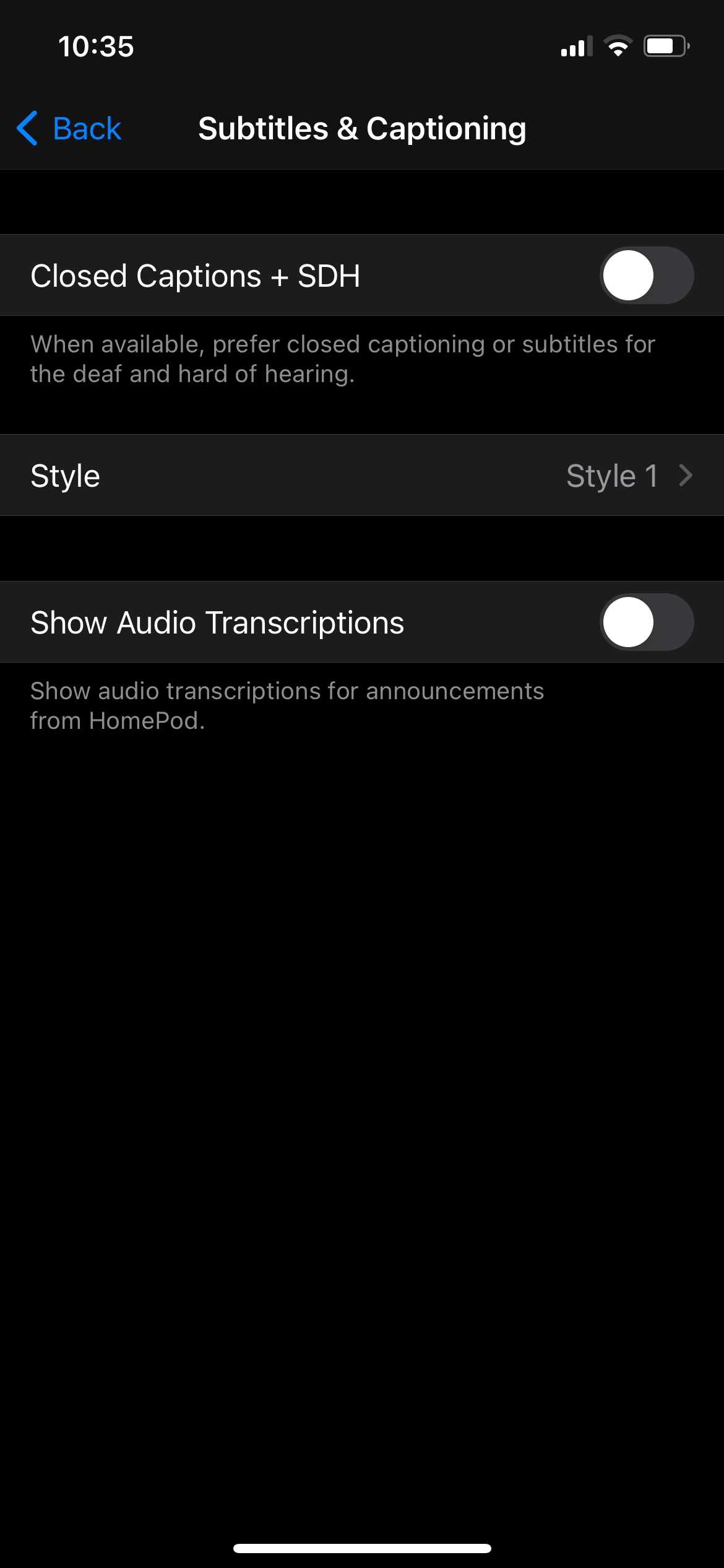 Настройка стиля субтитров на iPhone