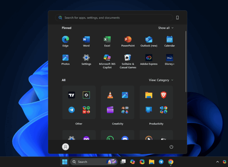 Redesigned Windows11 Start Menu