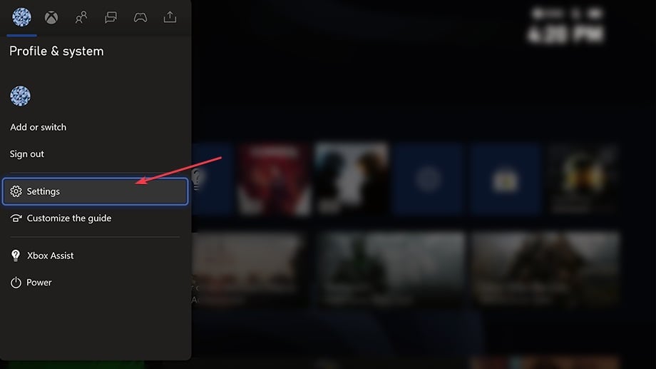 Меню Settings на Xbox One, вкладка Profile & System