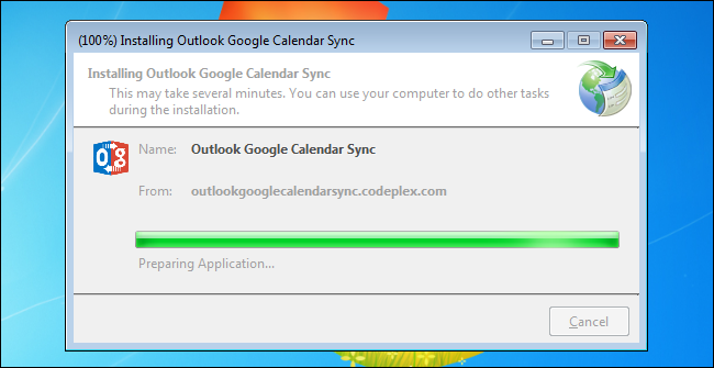 Индикатор установки Outlook Google Calendar Sync