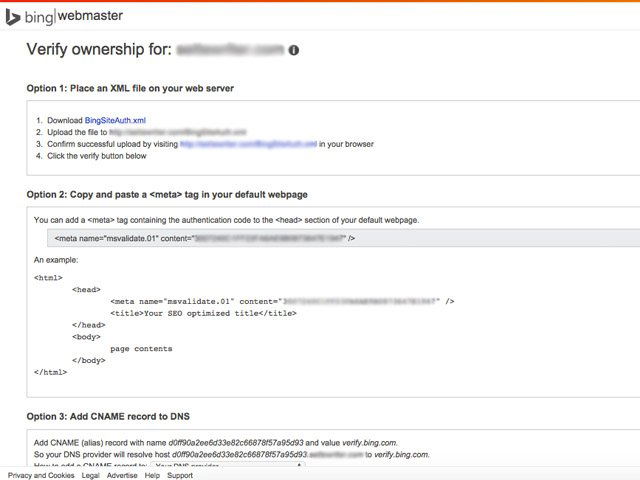 Инструкция Bing для вставки мета-тега в head сайта