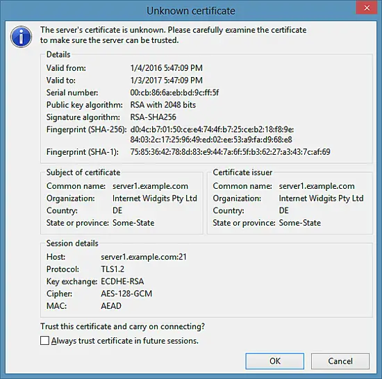 Подтверждение самоподписанного сертификата.
