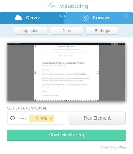 Выделение области для отслеживания в расширении VisualPing