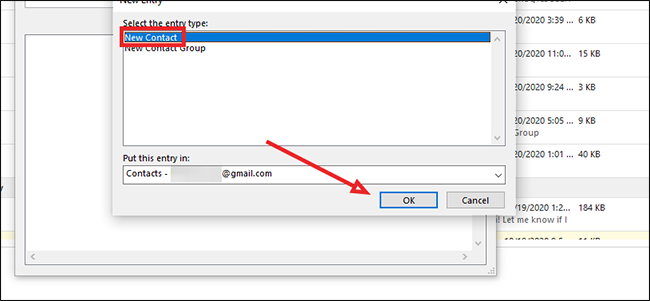 Окно создания нового контакта в Outlook