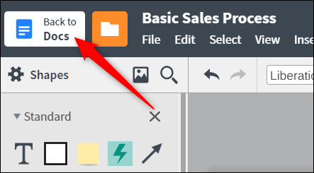 Кнопка «Вернуться в Документы» в интерфейсе LucidChart.