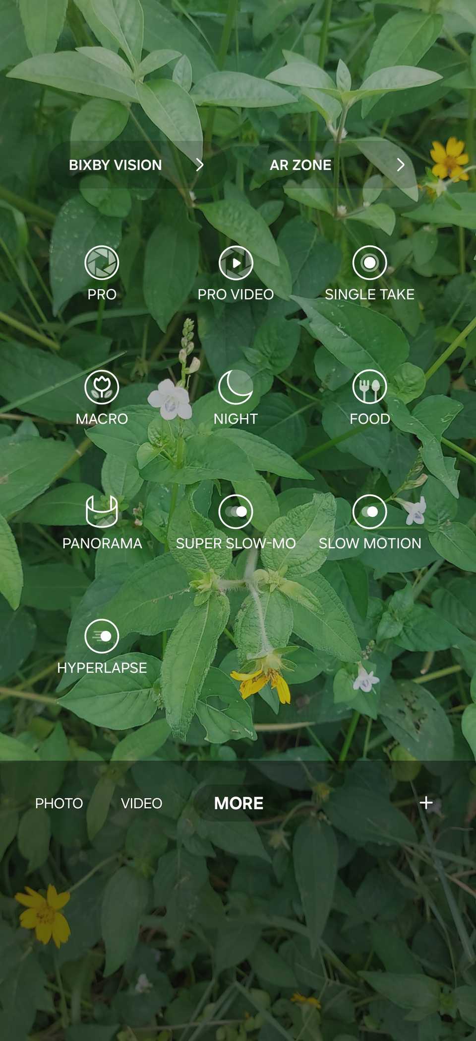Samsung Galaxy Camera screen with More settings