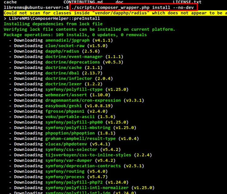 установка PHP-зависимостей LibreNMS