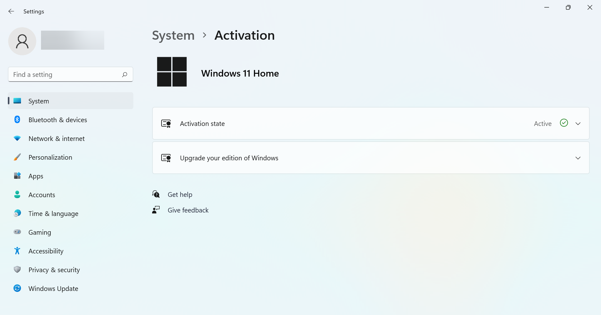 Состояние активации в настройках Windows 11
