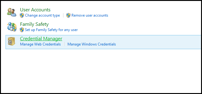 Окно Диспетчера учётных данных