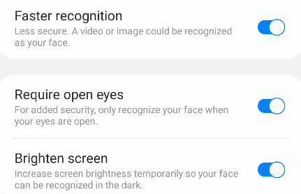 дополнительные параметры распознавания лица