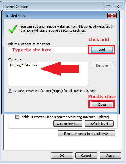 Добавление доверенного адреса для QuickBooks