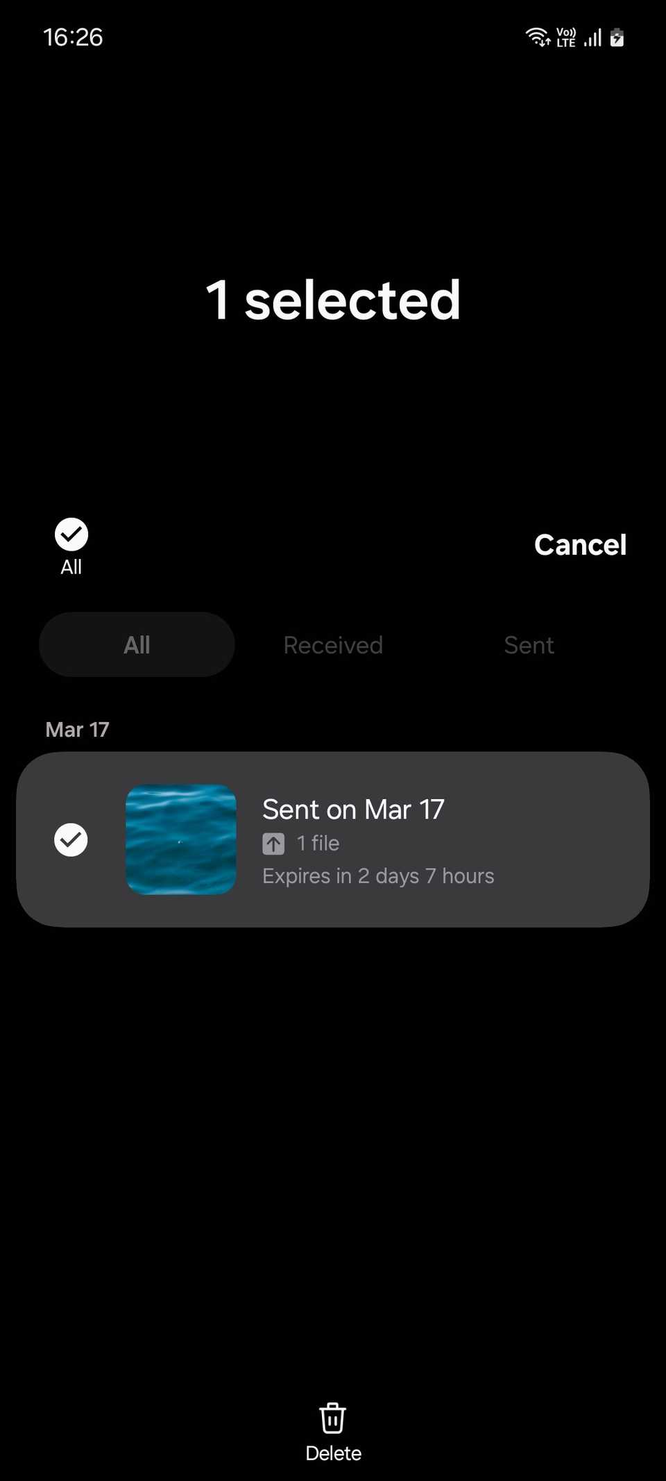 Удаление общей ссылки в Quick Share через долгий тап