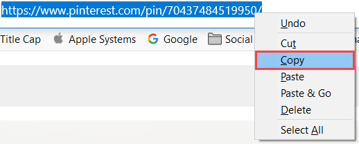 Выделение и копирование URL пина Pinterest.