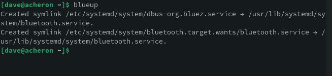 Использование функции blueup для запуска и включения службы bluetooth