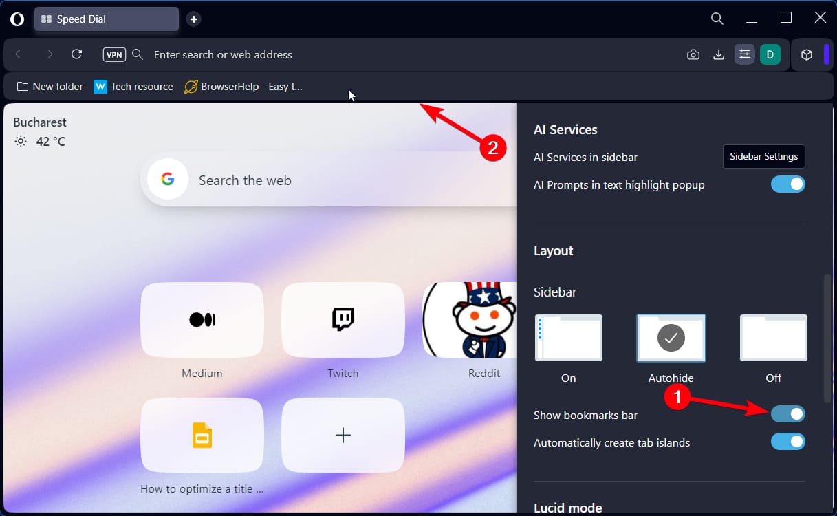 Панель закладок вид сверху