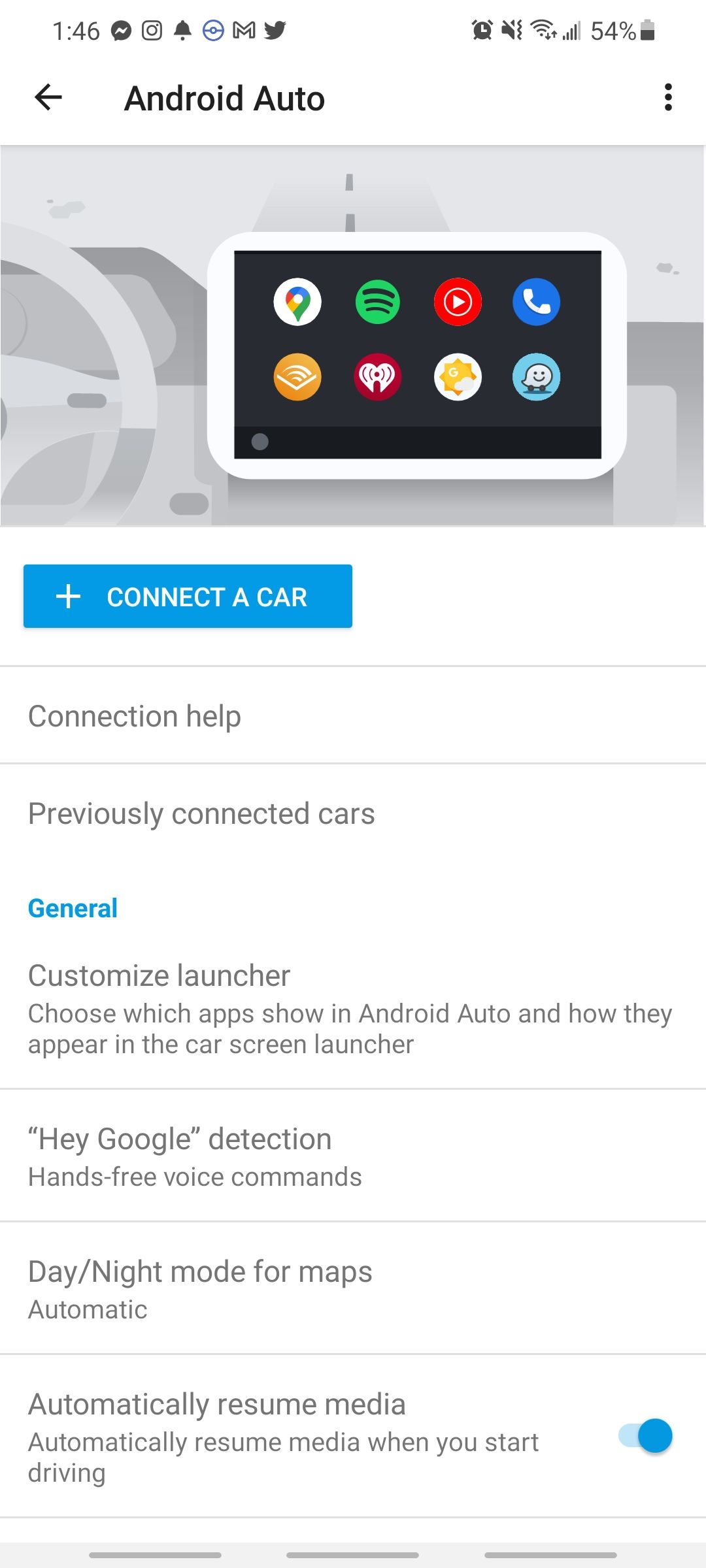 Android Auto в настройках телефона