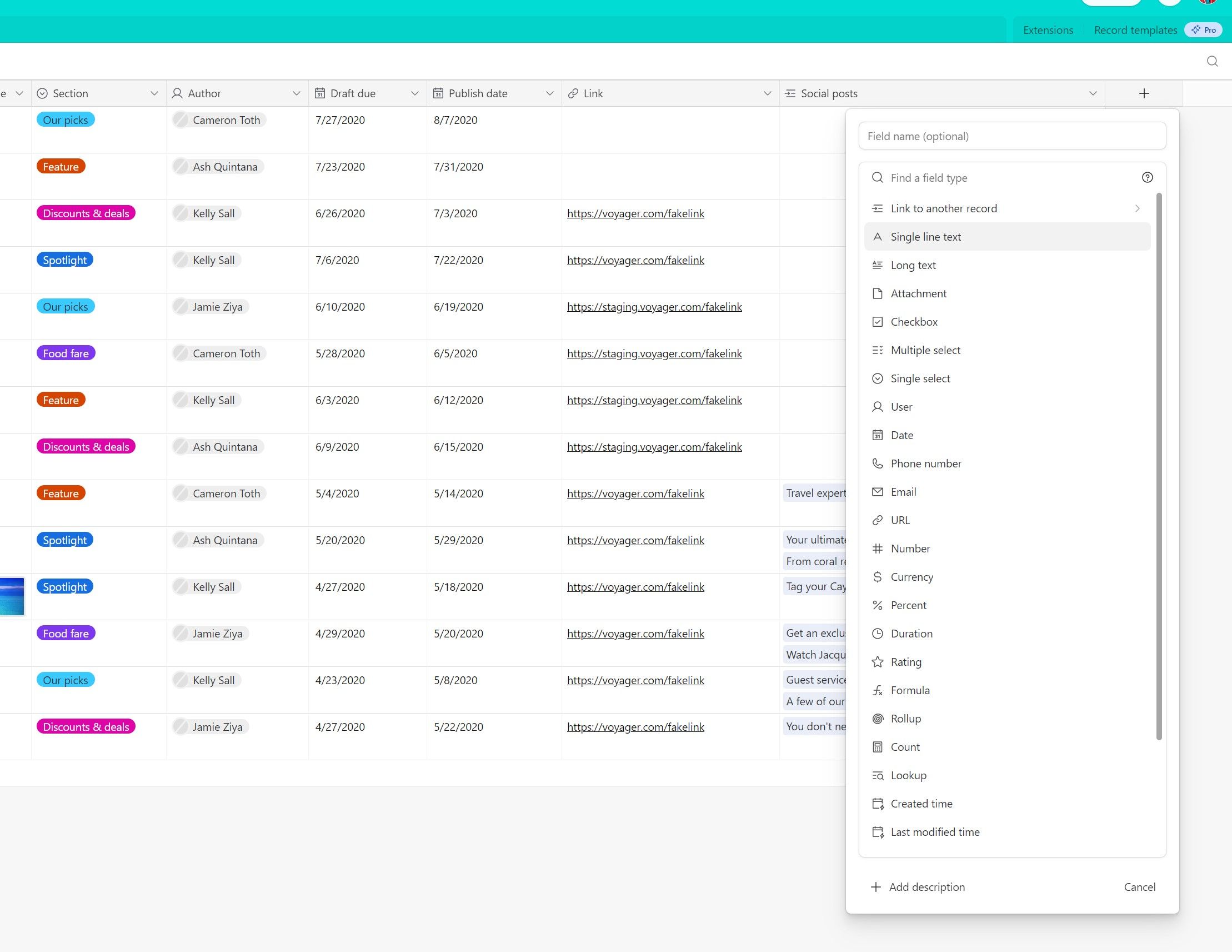Добавление поля из Grid‑вида в Airtable
