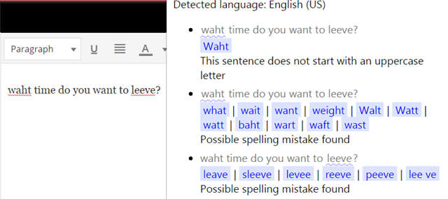 LanguageTool: окно с выделенными ошибками