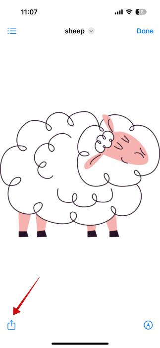 Нажатие кнопки Поделиться на iPhone для изображения