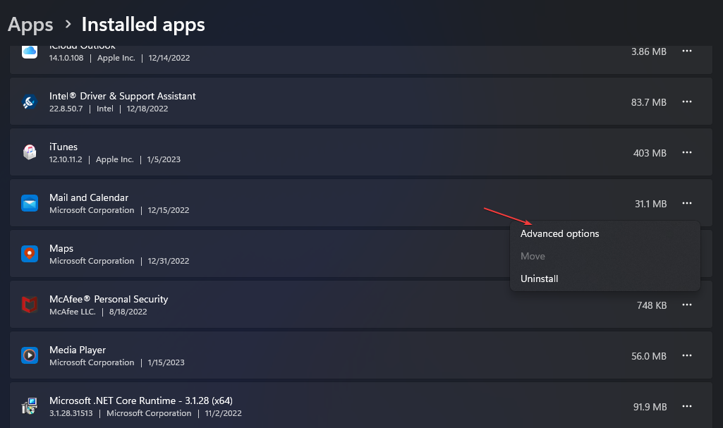 Параметры приложения Почта и Календарь — Дополнительные параметры
