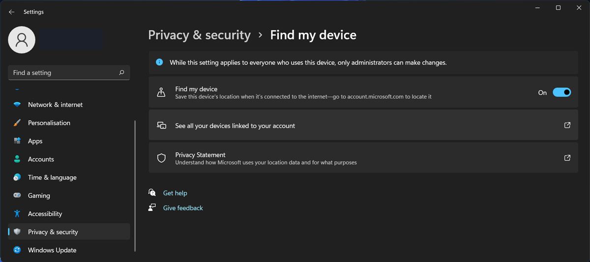 Скриншот функции Найти устройство в Windows