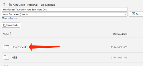 Выберите созданную папку