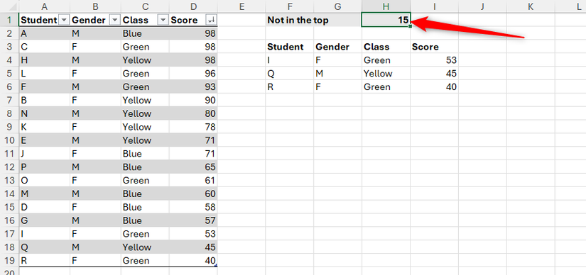 상위 15행을 제거하도록 H1 값을 변경한 결과 화면.