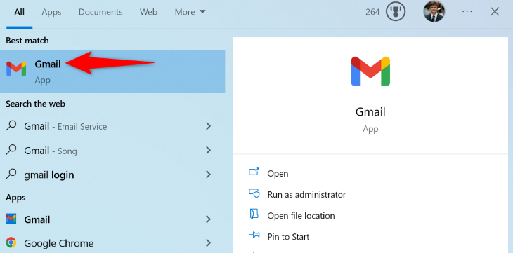 Найти и открыть приложение Gmail в Windows через Edge