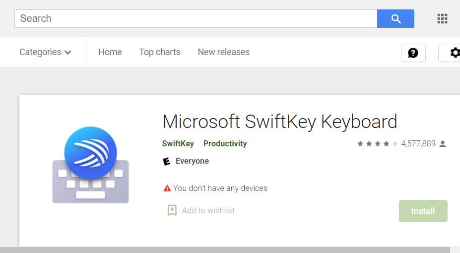 Страница приложения Microsoft SwiftKey в Google Play