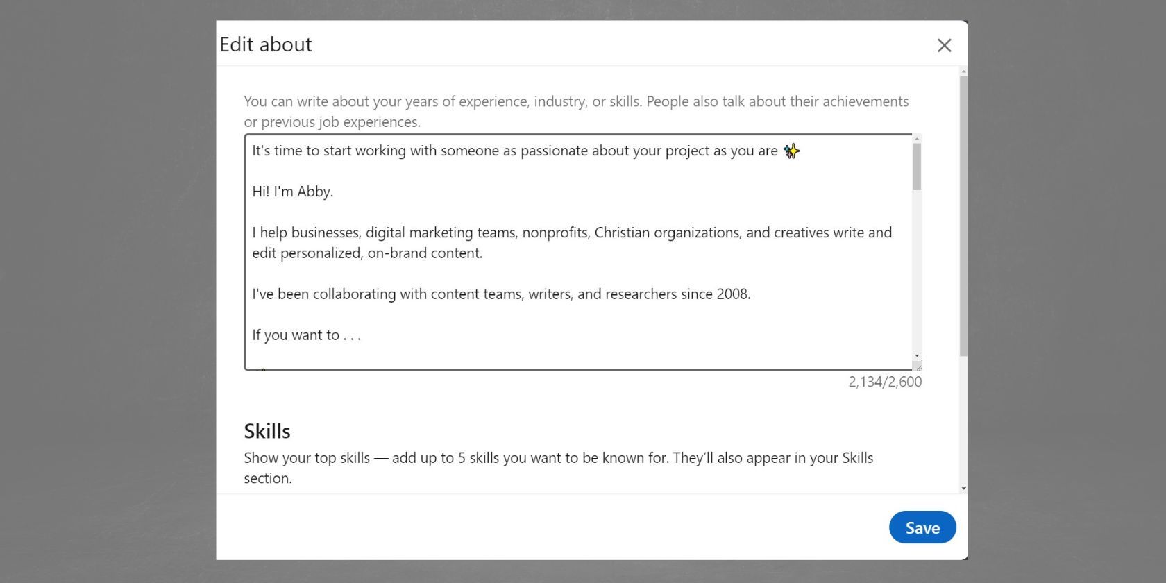 Раздел About в профиле LinkedIn