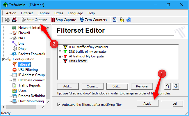 Окно списка фильтров в TMeter