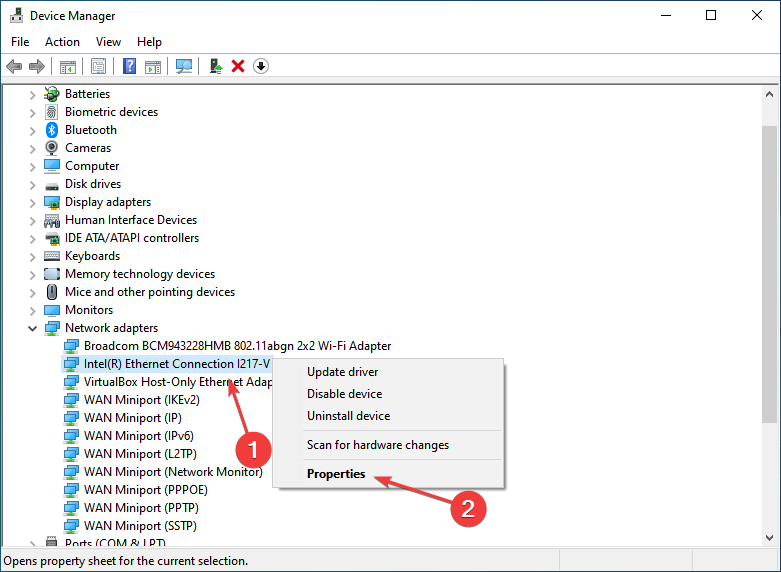 Свойства для устранения медленной LAN в Windows 10