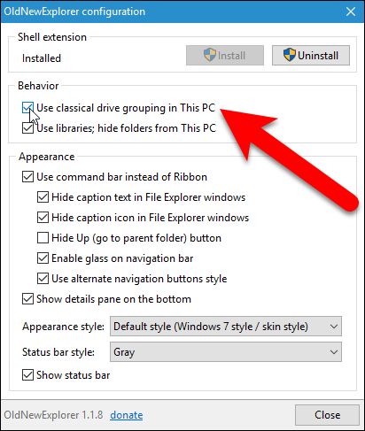 Опция использования классической группировки дисков